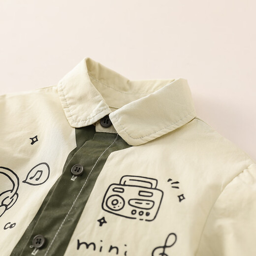 Mamie Maka (MOMOCO) children's clothing boys' shirts 2026 spring baby cotton graffiti small shirt light green 010 73