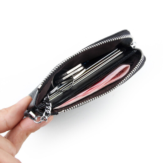 Ovankati Genuine Leather Men's Coin Purse Mini Small Wallet Women's Large Capacity Key Bag Coin Bag Card Bag Coin Bag Ultra-Thin Black