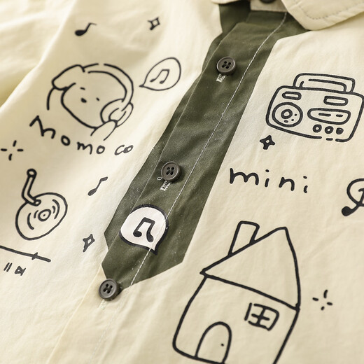 Mamie Maka (MOMOCO) children's clothing boys' shirts 2026 spring baby cotton graffiti small shirt light green 010 73