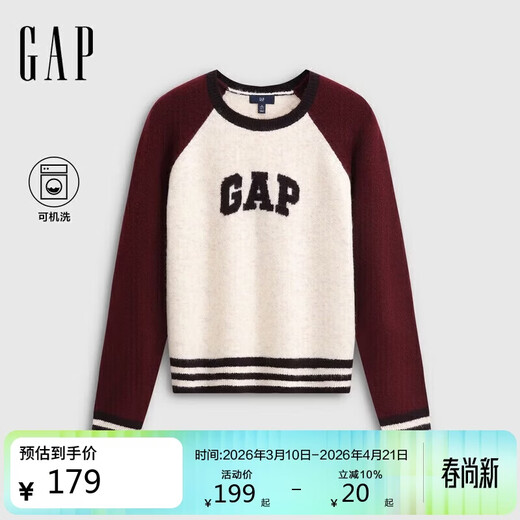 Gap Women's Autumn Logo Contrast Raglan Sleeve Loose Woolen Top Sweater 793651