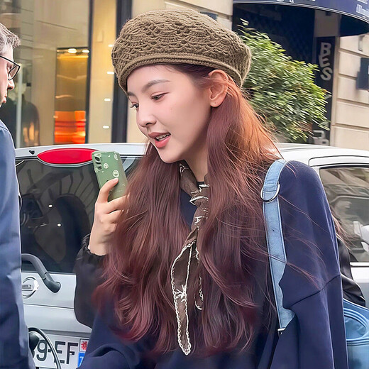 Zhang Ruonan brown beret women's spring and autumn thin breathable painting painter's hat Japanese large head circumference knitted hat dark brown M (56-58cm)