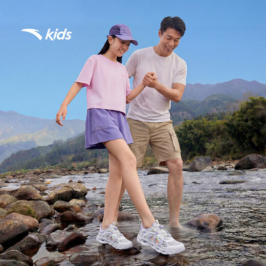 ANTA children's sandals, men's and women's shoes, water king shoes, 26-year summer outdoor student Baotou drawstring beach shoes, female, ivory white/halo pink-6 33