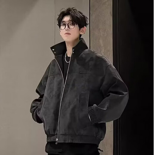 Shan Yun's new spring American retro PU leather jacket men's stand-up collar motorcycle jacket casual handsome leather jacket Japanese versatile light gray M