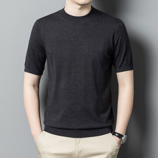 丨Lilang丨Skin-friendly mulberry silk + cashmere + sheep wool + modal worsted thin short-sleeved cashmere sweater for men Zhongca M 165