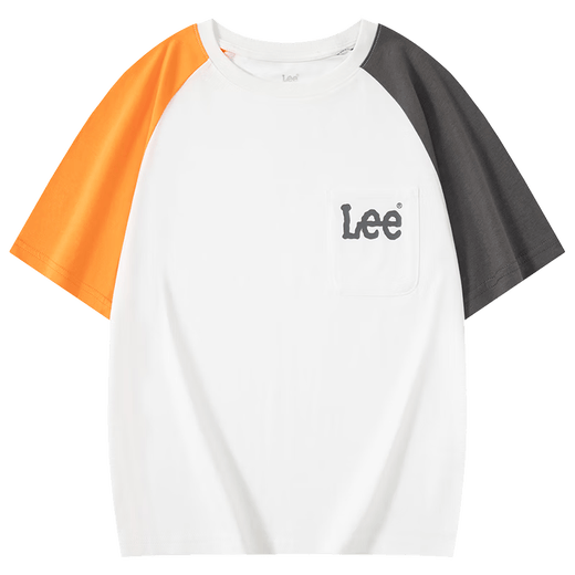 Lee children's t-shirt simple small pocket splicing short-sleeved t-shirt for boys and girls 2025 summer casual loose t-shirt top white 110