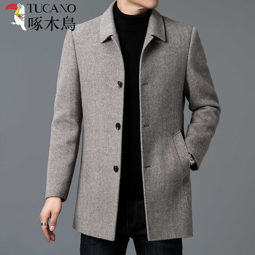 Woodpecker light luxury high-end cashmere double-sided woolen coat men's middle-aged mid-length coat winter coat thickened down lining gray 175/L