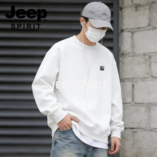 JEEP SPIRIT round neck sweatshirt for men 2026 spring new style loose and versatile small casual long-sleeved bottoming shirt versatile and casual black S 95-120 Jin Jin is equal to 0.5 kg