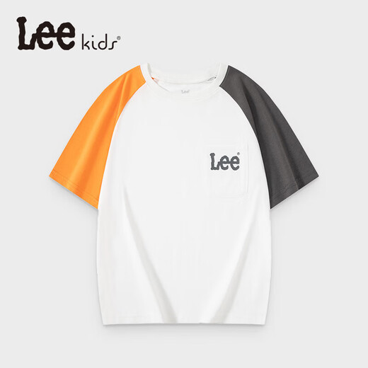 Lee children's t-shirt simple small pocket splicing short-sleeved t-shirt for boys and girls 2025 summer casual loose t-shirt top white 110