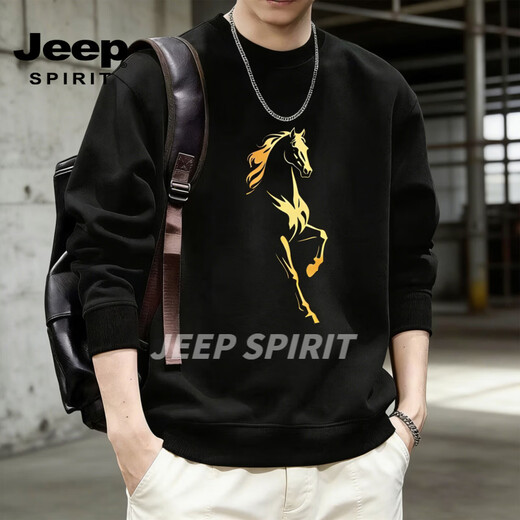 JEEP SPIRIT American heavyweight sweatshirt for men 2026 spring loose velvet thickened round neck long-sleeved bottoming shirt top white M