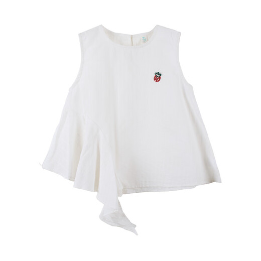 Xiaoyinman children's clothing girls' pure cotton sleeveless plaid shirt 26 mid-summer big children's strawberry embroidered irregular top off-white 120