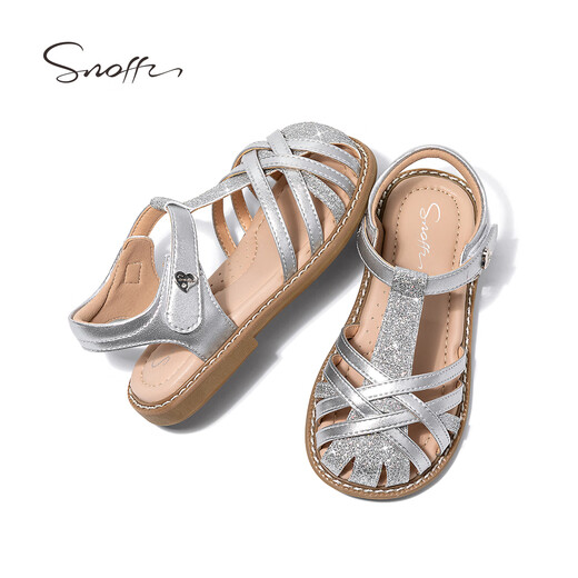 Snaffy Children's Sandals Silver Girls Roman Shoes 2026 Summer New Medium and Large Children's Non-Slip Soft Soled Beach Shoes Quicksand Silver 26 Recommended Foot Length 16.1cm