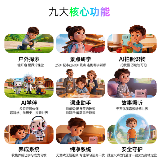 Mozhi Planet AI Outdoor Learning Machine Children's Phone Watch Mobile Phone Conversation Story Machine Camera Learning Machine Accompanying Learning Machine Primary School Word Machine Early Education Toy Polaroid Birthday Gift 128G