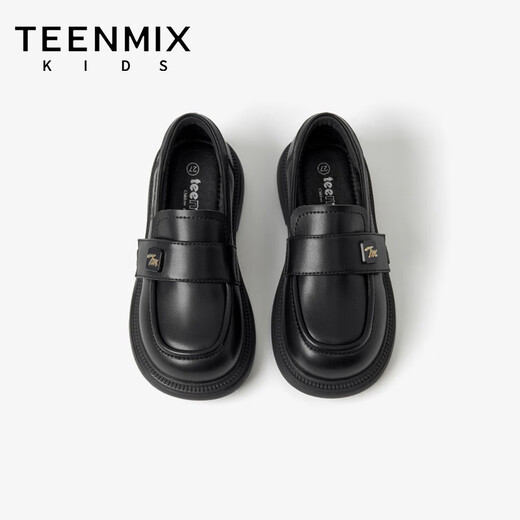 Tianmeiyi Children's Shoes Girls Black Small Leather Shoes 2026 Spring and Autumn New Children's British Style College Style Loafers Black 29