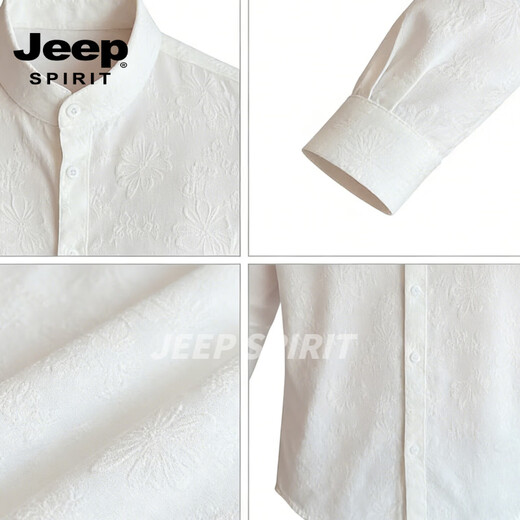 JEEP SPIRIT British style long-sleeved shirt men's business casual shirt slim-fitting non-iron printed top 2026 spring white S