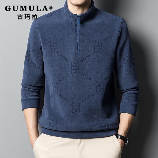 GUMALA brand stand collar half-zip sweatshirt for men spring and autumn new polar fleece top plus velvet thickened thermal underwear bottoming shirt gray M
