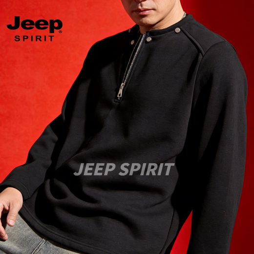 JEEP SPIRIT half-zip sweatshirt men's American heavyweight high street casual sports comfortable long-sleeved top jacket men gray M