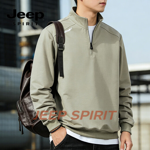 JEEP SPIRIT half zipper stand collar sweatshirt men's 2026 spring new casual loose long-sleeved top jacket men's black M 90 - 110 Jin Jin is equal to 0.5 kg