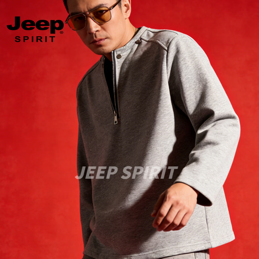 JEEP SPIRIT half-zip sweatshirt men's American heavyweight high street casual sports comfortable long-sleeved top jacket men gray M