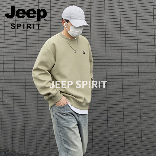 JEEP SPIRIT round neck sweatshirt for men 2026 spring new style loose and versatile small casual long-sleeved bottoming shirt versatile and casual black S 95-120 Jin Jin is equal to 0.5 kg