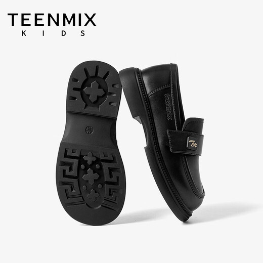 Tianmeiyi Children's Shoes Girls Black Small Leather Shoes 2026 Spring and Autumn New Children's British Style College Style Loafers Black 29