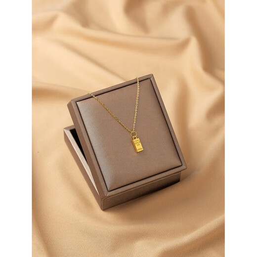 Heart ancient gold brick necklace women's gold square pendant 18k gold sand gold non-fading Gold solid individual small gold brick pendant