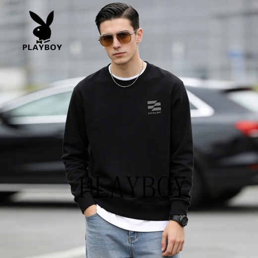 Playboy Round Neck Sweater Men's 2026 Spring New American Casual Loose Couple Tops Bottoming Shirt Long Sleeve Jacket Dark Gray S 95-120Jin Jin is equal to 0.5 kg
