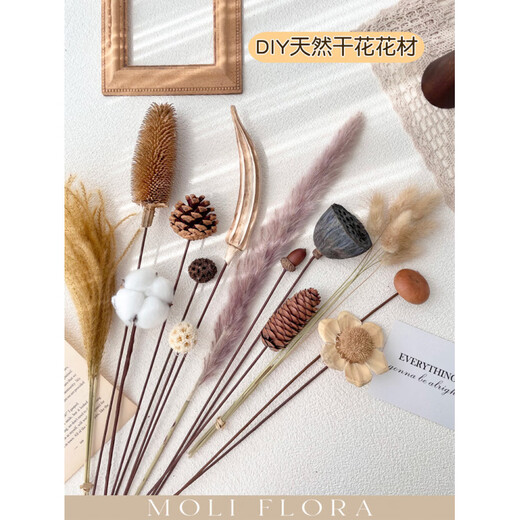 Jatu Dace dried flowers and branches diy material bouquet lotus reed cotton pine cones real flowers air-dried living room decoration flower arrangement 1 piece of cotton dried flower bag