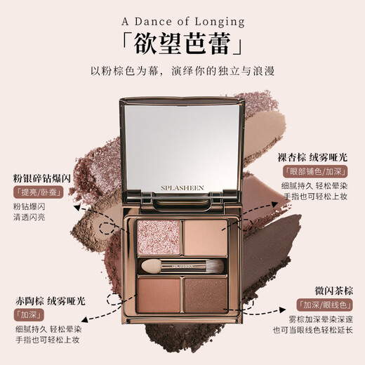 SPLASHEEN four-color eyeshadow palette, matte earth-color multi-color makeup palette, silkworm highlighter, birthday gift for girls