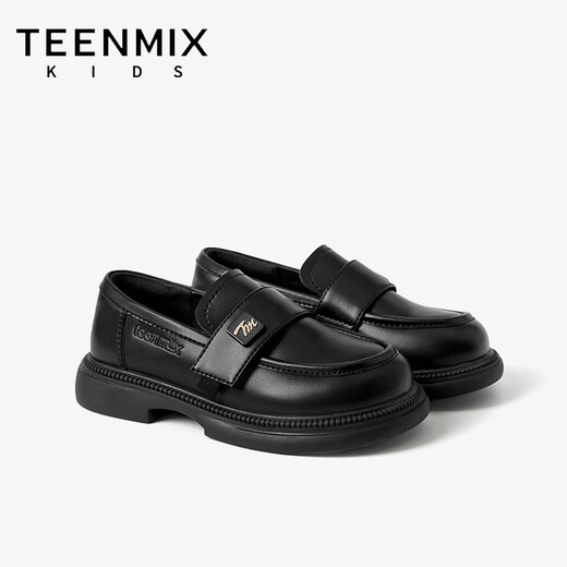 Tianmeiyi Children's Shoes Girls Black Small Leather Shoes 2026 Spring and Autumn New Children's British Style College Style Loafers Black 29