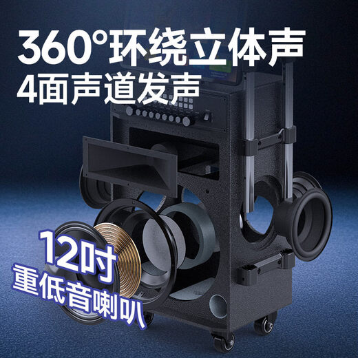 SANSUI portable trolley video speaker touch screen outdoor karaoke home ktv audio set all-in-one karaoke machine high volume karaoke 12 inches 15 inches TE128 dual 12 inches subwoofer + dual 6.5 inches midrange + 500G