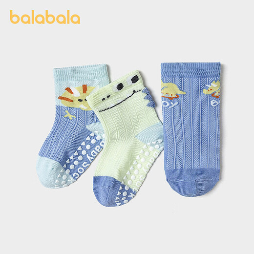 BALABALA baby socks summer new mesh breathable thin infant socks anti-mosquito cute three pairs blue and white tone 00381 5-7 years old 120cm