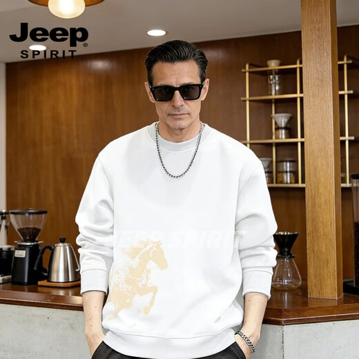 JEEP SPIRIT American retro printed sweatshirt for men 2026 spring trendy loose round neck pullover couple tops white 5XL