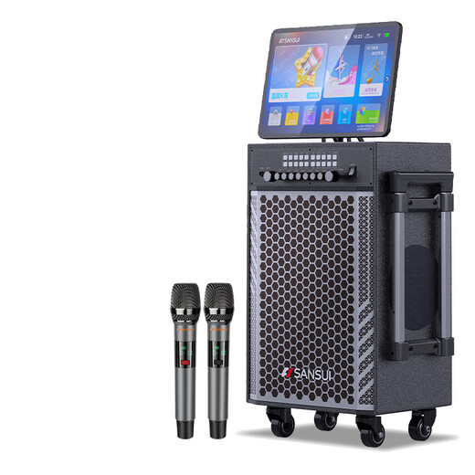 SANSUI portable trolley video speaker touch screen outdoor karaoke home ktv audio set all-in-one karaoke machine high volume karaoke 12 inches 15 inches TE128 dual 12 inches subwoofer + dual 6.5 inches midrange + 500G