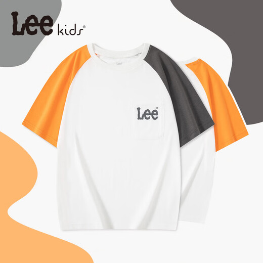 Lee children's t-shirt simple small pocket splicing short-sleeved t-shirt for boys and girls 2025 summer casual loose t-shirt top white 110