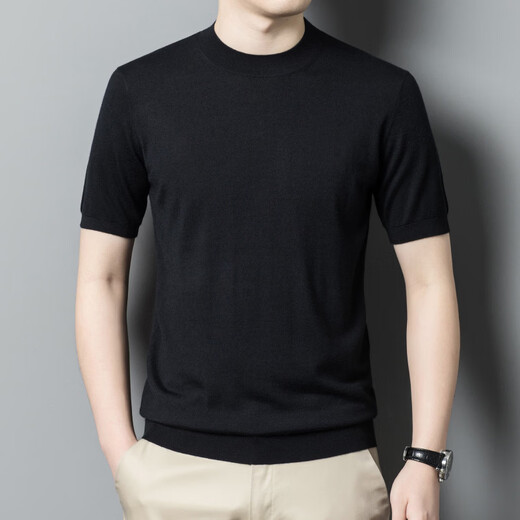 丨Lilang丨Skin-friendly mulberry silk + cashmere + sheep wool + modal worsted thin short-sleeved cashmere sweater for men Zhongca M 165