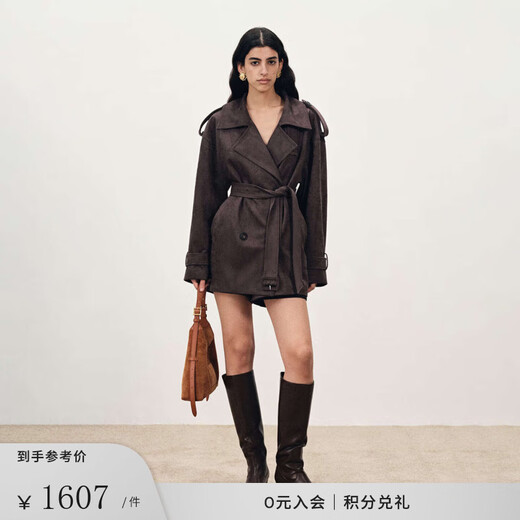 Fabrique Night Purple Gray Imitation Suede Belted Short Windbreaker Autumn Night Night Purple Gray XS /P