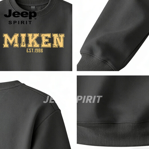 JEEP SPIRIT American heavyweight sweatshirt for men plus velvet loose trend versatile printed round neck pullover top jacket black S