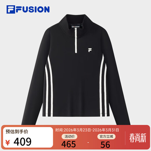 Fila FUSION Fila trendy brand women's knitted long-sleeved shirt 2025 autumn new fashion slim half zipper long T black-BK M 165/84A/M
