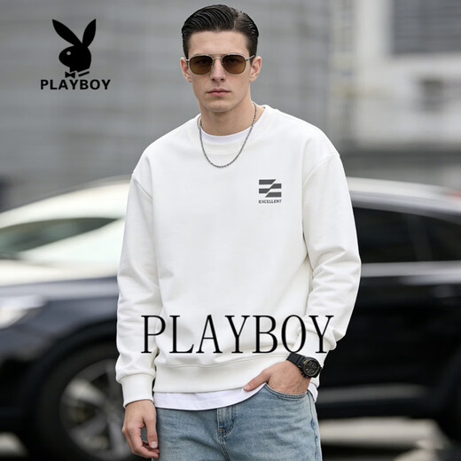 Playboy Round Neck Sweater Men's 2026 Spring New American Casual Loose Couple Tops Bottoming Shirt Long Sleeve Jacket Dark Gray S 95-120Jin Jin is equal to 0.5 kg