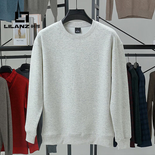 LILANZ official men's cotton long-sleeved t-shirt spring new casual round neck men's sweatshirt solid color bottoming shirt flagship official light khaki 5XL