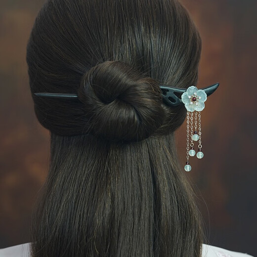 Kamalun (KAMALUN) 2025 new hairpin for women, ancient style Xiu jade hairpin black sandalwood hairpin hairpin tassel Hanfu headdress Valentine's Day gift Xiuyu five-petal flower 18 cm + gift box