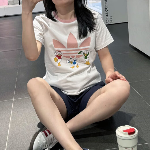 
Adidas 3D short-sleeved T-shirt women's 2025 summer new Disney joint sports casual wear round neck top JP1428 white M