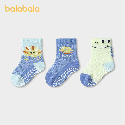 BALABALA baby socks summer new mesh breathable thin infant socks anti-mosquito cute three pairs blue and white tone 00381 5-7 years old 120cm