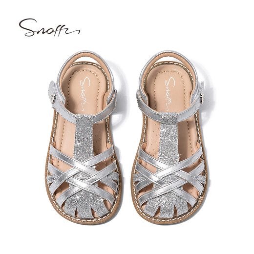 Snaffy Children's Sandals Silver Girls Roman Shoes 2026 Summer New Medium and Large Children's Non-Slip Soft Soled Beach Shoes Quicksand Silver 26 Recommended Foot Length 16.1cm