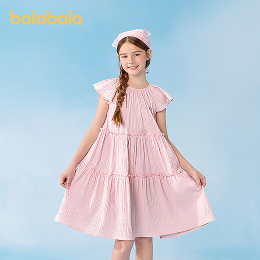 BALABALA children's clothing girls skirt children's dress 2026 new summer princess dress sweet little flying sleeves dream pink 60397 110