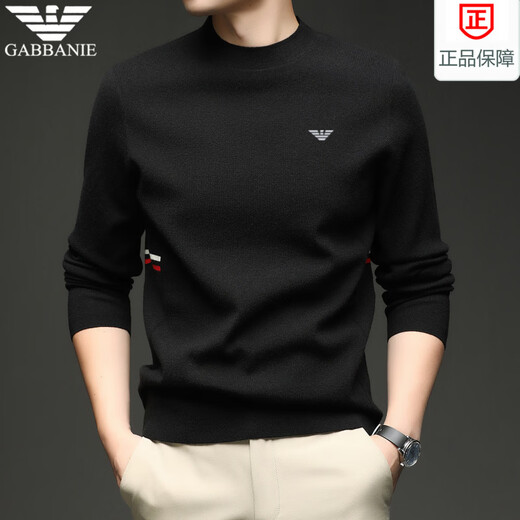 Armani (ARMANI) men's high-end round neck cardigan autumn and winter high-end bottoming sweater fashionable casual sweater black 3XL 185 (170/185Jin Jin equals 0.5 kg)