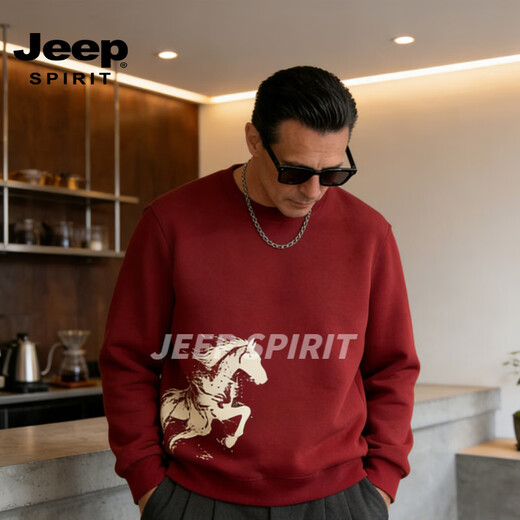JEEP SPIRIT American retro printed sweatshirt for men 2026 spring trendy loose round neck pullover couple tops white 5XL