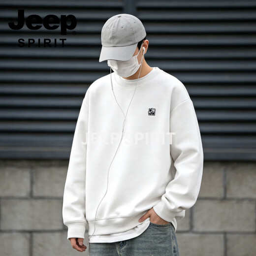JEEP SPIRIT round neck sweatshirt for men 2026 spring new style loose and versatile small casual long-sleeved bottoming shirt versatile and casual black S 95-120 Jin Jin is equal to 0.5 kg