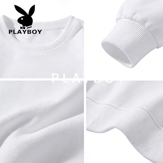 Playboy (PLAYBOY) American heavyweight round neck sweatshirt for men 2026 spring loose large size trendy velvet bottoming shirt top dark blue S recommended 95-120Jin Jin equals 0.5 kg