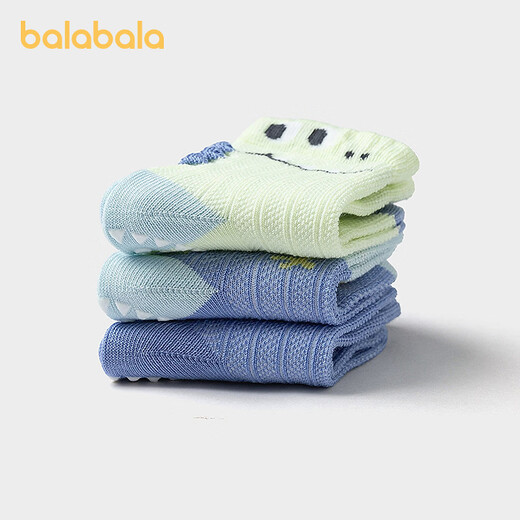 BALABALA baby socks summer new mesh breathable thin infant socks anti-mosquito cute three pairs blue and white tone 00381 5-7 years old 120cm